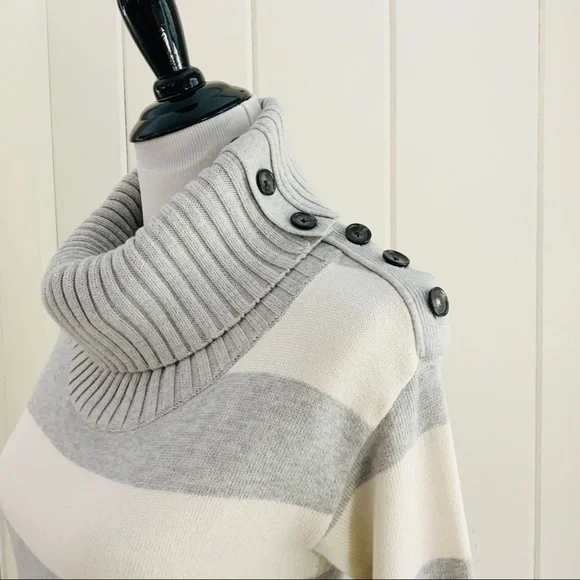 BANANA REPUBLIC Grey & Ivory Striped Cowl Neck - Picture 2 of 5